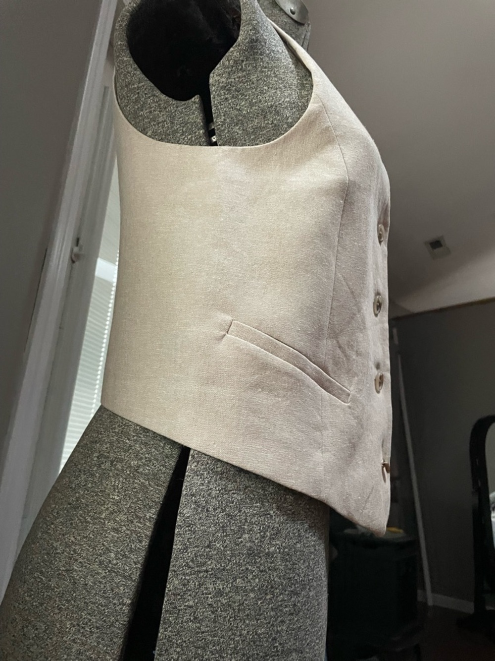 Neutral Linen-Look Button Front Vest by Old Navy. Out of stock style - Picture 4 of 8